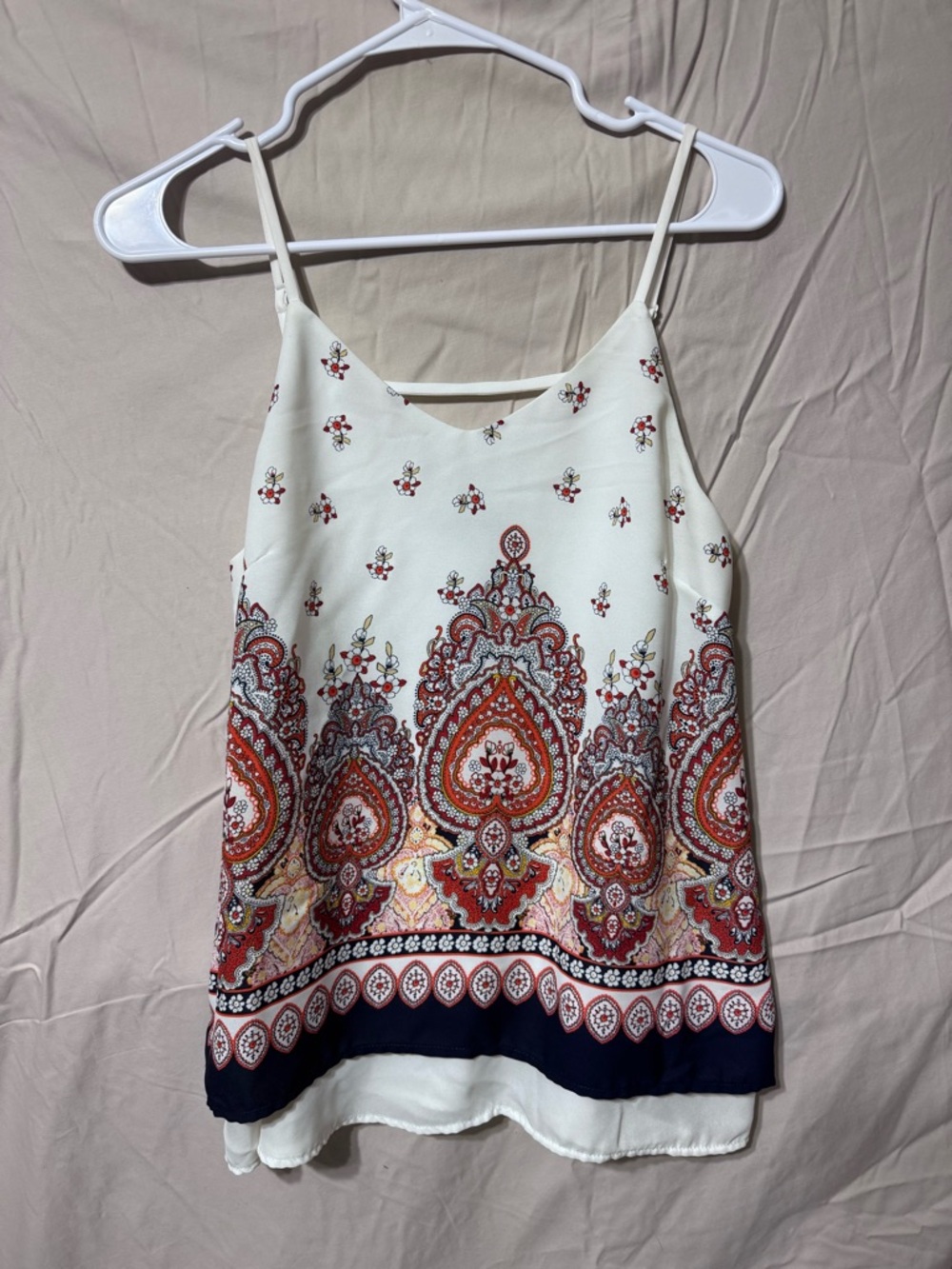 Papermoon White Paisley-Print Spaghetti Strap Tank with Red and Navy Accents